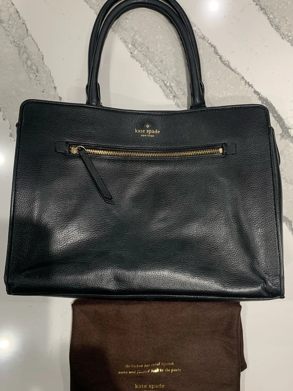 kate spade Black Leather Satchel with Gold Hardware